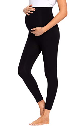 JMITHA Leggings para Premamá Largos Algodón Super Cómodas Polainas de Maternidad Ropa Deporte Embarazo Pantalones Mujer Delgada (Negro, L)