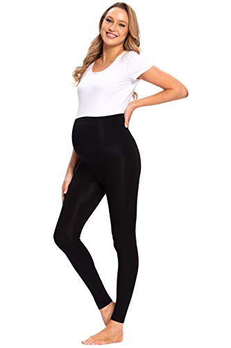 JMITHA Leggings para Premamá Largos Algodón Super Cómodas Polainas de Maternidad Ropa Deporte Embarazo Pantalones Mujer Delgada (Negro, L)