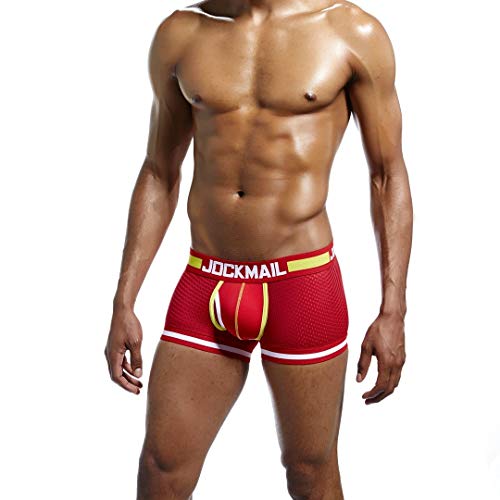 JOCKMAIL 2019 Ropa Interior Masculina Boxers Troncos de Hombre Pantalones Cortos Respirable Entrepierna Calzoncillos de algodón para Hombre (XL, Rojo)