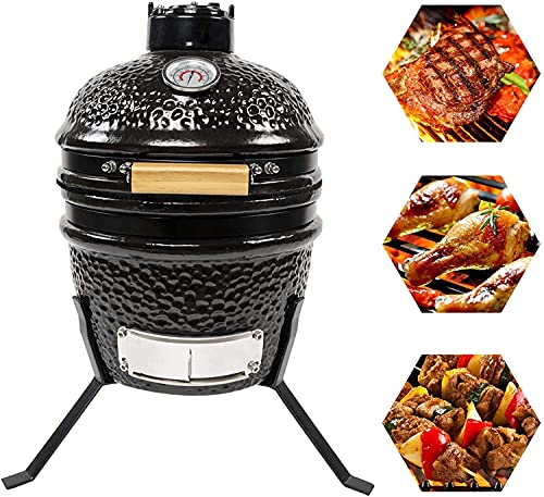 JOMO Kamado Parrilla de carbón de cerámica, 34 cm Negra, Adecuada para 2-3 Personas