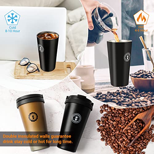 Jovego Termo Taza de Café, 500ml Vaso Termico de Viaje 100% a Prueba de Fugas, Taza de Acero Inoxidable para Beber con Aislamiento de Doble Pared, Tazas Cafe Reutilizable para Niños & Adultos(Negro)