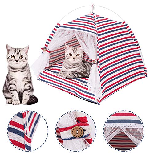 JuneJour Tienda para Mascotas con Cama,Casa de Lona para Perros y Gatos, Casa para Mascotas con Cojín, Ideal para Bajo Techo, en exteriors (XL, Rojo&Azul)