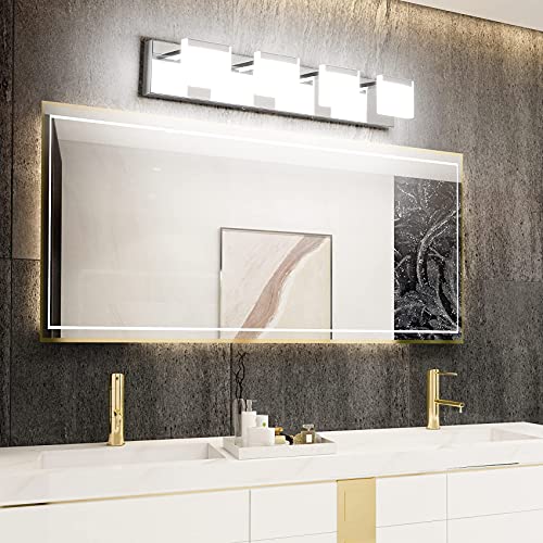 K-Bright Luz de espejo LED Luz de baño de 4 luces 24W 1560LM Lámpara de espejo de baño lámpara de pared de lámpara de baño blanco frío 6000K Lámpara de espejo de baño de 230V Cromo 70CM