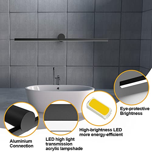 K-Bright Luz de espejo LED , luz de espejo de baño Blanco frio de 20 W 5500 K, luz de espejo de tocador impermeable IP54 de 100 cm de longitud (negro).