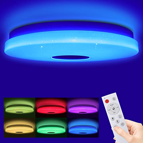 K-Bright Plafón LED techo regulable RGB, 28W 2400LM lámpara de techo LED con mando a distancia, color ajustable 3000-4000-6500K luces techo ledredondo para Baño, Salón, Habitación infantil, Dormitorio