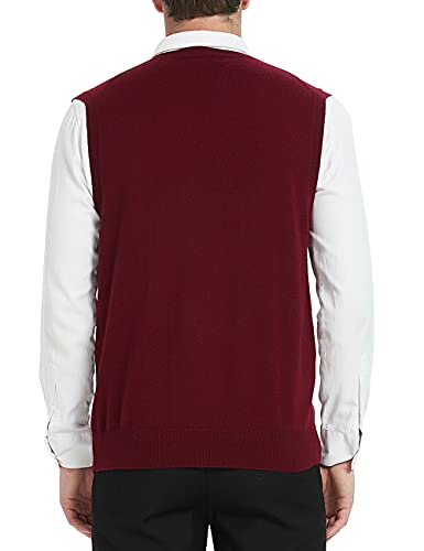 Kallspin Chaleco con Cuello en V para Hombre, Mezcla de Lana de Cachemir, Punto Holgado, Jersey sin Mangas (Borgoña, M)