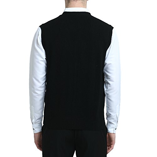 Kallspin Suéter de Punto de Lana de Cachemira para Hombre con Cuello en V para Relajarse, Cardigan sin Mangas con Botones (Negro, XXL)