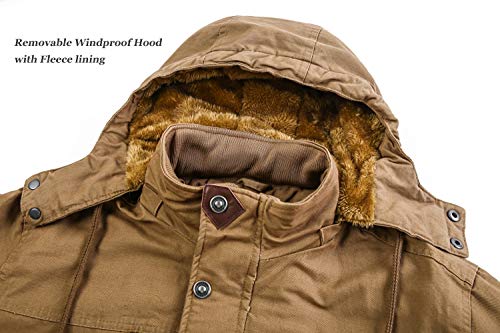 KEFITEVD Chaquetas de invierno para hombre de forro polar Windbeaker a prueba de viento con capucha bomber chaqueta cargo abrigos militares con múltiples bolsillos, caqui, L