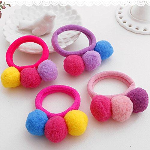 kentop 6 cintas para el pelo infantil niña elástica Gomas del pelo multicolor Pompom pelo joyas