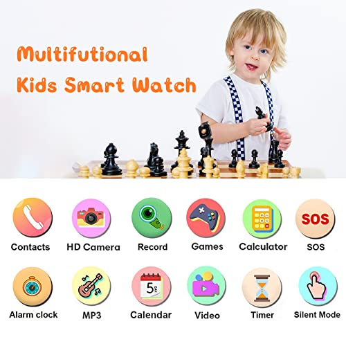 KEVINLY Reloj Inteligente Niño - Música Cámara Juegos Telefono Video SOS Despertador 1.54" Pantalla táctil a Color Grande Reloj Niño Niña Smartwatch Telefono Niños Regalo Niña 3-12 Años (Negro)