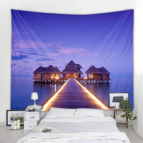 KHKJ Tapiz de Playa Tropical Estilo del Norte de Europa Tapiz de Cielo Estrellado Tapiz Hippie Decoración de Dormitorio Tapiz psicodélico A3 130x150cm