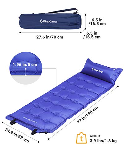 KingCamp Esterilla Colchón Autohinchable Portátil 196 x 63 x 5 cm Colchoneta para Camping al Aire Libre