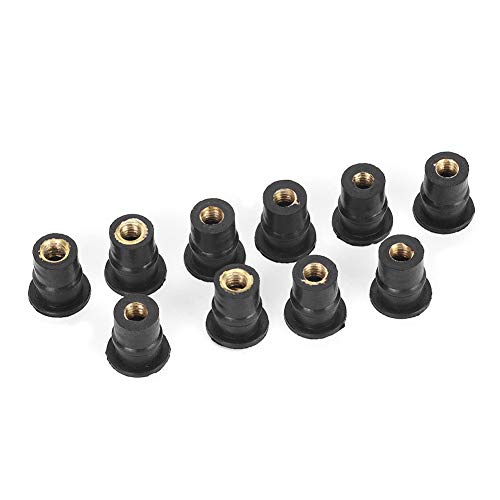 Kit de tuercas de pozo M5 de 10 piezas, tuercas de pozo de goma para parabrisas de 5 mm/0,2 pulgadas, pernos de parabrisas de motocicletas métricas, tuerca de pozo, negro