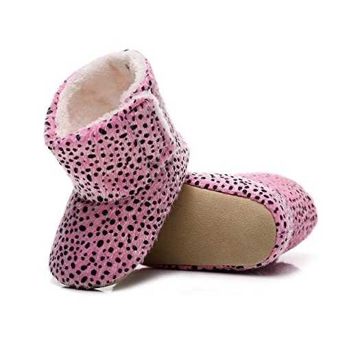 kjhg First Boots Niñas Nieve Algodón Suave Bebé De Peluche Impreso Zapatos Leopardo Caminantes Zapatos De Bebé Caliente (Rosado, 0-3 Meses)