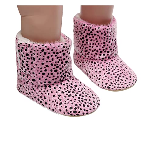 kjhg First Boots Niñas Nieve Algodón Suave Bebé De Peluche Impreso Zapatos Leopardo Caminantes Zapatos De Bebé Caliente (Rosado, 0-3 Meses)