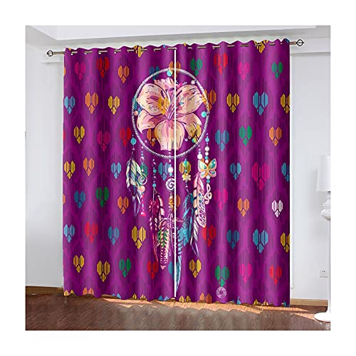 KnBoB Cortinas Opacas Cortinas Aislantes Termicas Poliéster Cortina Opaca 107cm x 244cm x 2 Atrapasueños y Flor - GT36Q