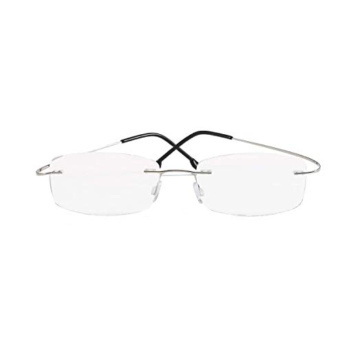 KoKoBin Gafas de lectura sin montura para gafas de lectura de titanio superligeras para damas y caballeros(plata，+1.5)