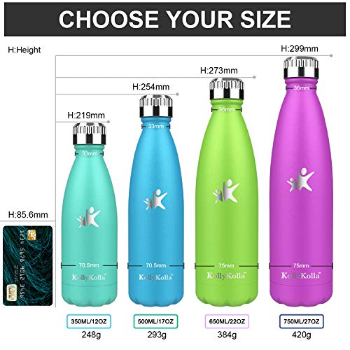 KollyKolla Botella de Agua Acero Inoxidable, Termo Sin BPA Ecológica, Botellas Termica Reutilizable Frascos Térmicos para Niños & Adultos, Deporte, Oficina, Yoga, Ciclismo, (500ml Azul Eléctrico)