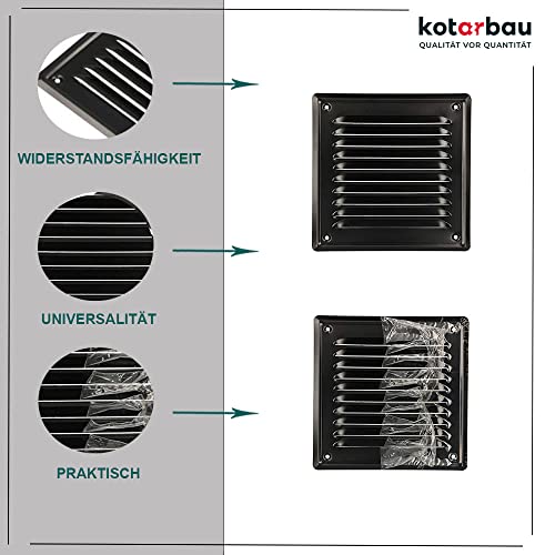 KOTARBAU® Rejilla de ventilación de 165 x 165 mm, barnizada, color negro, protección contra insectos, resistente a la corrosión