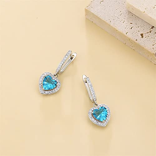 KRKC Pendientes de gota de plata con diamante colorido, pequeño corazón colgante arete argos para mujeres niñas rosa púrpura azul starlite y jacinto, Piedra multicolor/fantasía Jacinto, Blue Zirconia,