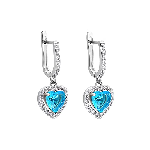 KRKC Pendientes de gota de plata con diamante colorido, pequeño corazón colgante arete argos para mujeres niñas rosa púrpura azul starlite y jacinto, Piedra multicolor/fantasía Jacinto, Blue Zirconia,