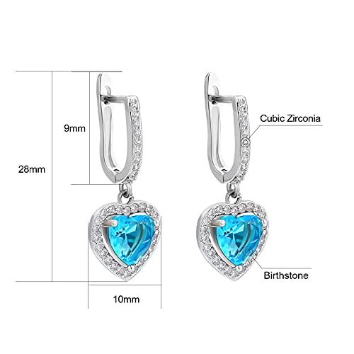 KRKC Pendientes de gota de plata con diamante colorido, pequeño corazón colgante arete argos para mujeres niñas rosa púrpura azul starlite y jacinto, Piedra multicolor/fantasía Jacinto, Blue Zirconia,