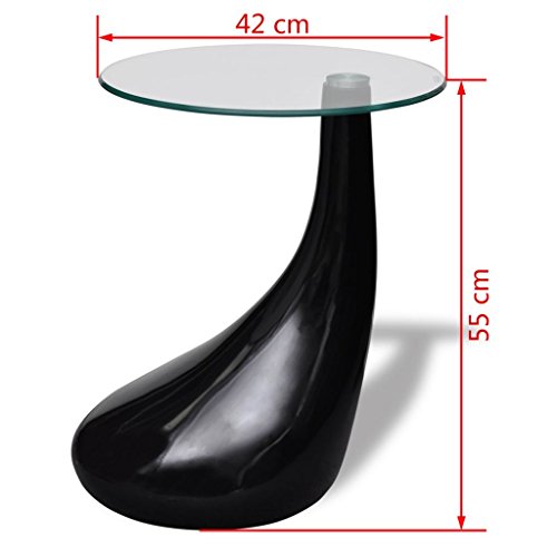 Kstyhome Mesa de Centro con Superficie, Mesita de Salón, Mesas auxiliares, Mesitas de Café, Mesa de Cocina, Redonda Vidrio Negro Brillante