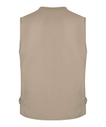 KTWOLEN Hombres Chaleco de Pesca de Algodón con Multibolsillos Aire Libre Casual Respirable Chaleco para Cámping Fotografía Caza Senderismo Viajes, Beige, XL