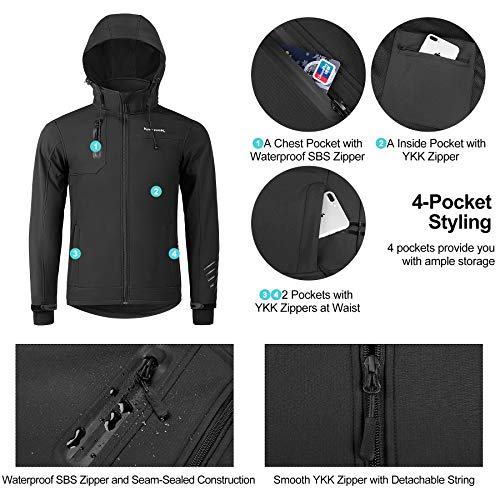 KUTOOK Chaqueta Softshell Hombre Invierno Forro Polar Ropa Cortavientos Impermeable Con Capucha Extraíble Para Montaña Trekking Senderismo Esquí Running, Etc(XL)