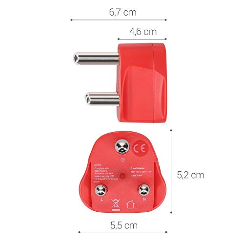 kwmobile 2X Adaptador de Viaje Tipo M - Set de adaptadores para Usar en Sudáfrica India Nepal etc. - Travel Plug para aparatos de España y UE - Rojo