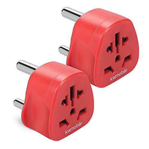 kwmobile 2X Adaptador de Viaje Tipo M - Set de adaptadores para Usar en Sudáfrica India Nepal etc. - Travel Plug para aparatos de España y UE - Rojo