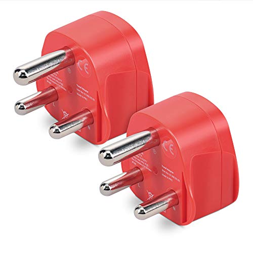 kwmobile 2X Adaptador de Viaje Tipo M - Set de adaptadores para Usar en Sudáfrica India Nepal etc. - Travel Plug para aparatos de España y UE - Rojo