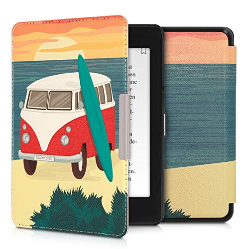 kwmobile Carcasa Compatible con Amazon Kindle Paperwhite (10. Gen - 2018) - Funda para Libro electrónico con Solapa - Caravana en la Playa