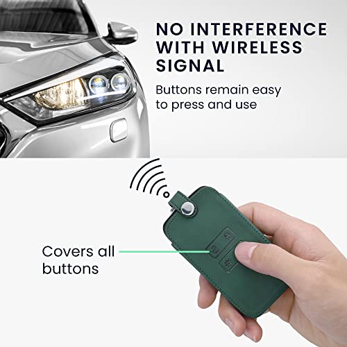 kwmobile Funda Compatible con Renault Llave de Coche Smart Key de 4 Botones (Solo Keyless Go) - Case de Piel de Nobuck sintética para Mando de Coche - de Aguja magnética Verde Oscuro