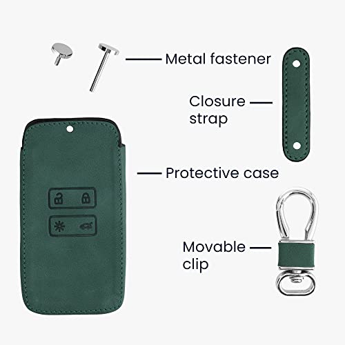 kwmobile Funda Compatible con Renault Llave de Coche Smart Key de 4 Botones (Solo Keyless Go) - Case de Piel de Nobuck sintética para Mando de Coche - de Aguja magnética Verde Oscuro