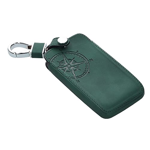 kwmobile Funda Compatible con Renault Llave de Coche Smart Key de 4 Botones (Solo Keyless Go) - Case de Piel de Nobuck sintética para Mando de Coche - de Aguja magnética Verde Oscuro