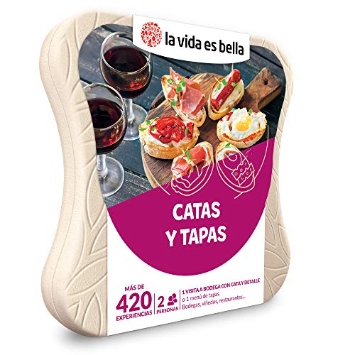 LA VIDA ES BELLA - Caja Regalo Amor para Parejas - Catas y Tapas - Ideas Regalos Originales - 1 Visita a Bodega con cata y obsequio o un menú de Tapas para 2 Personas