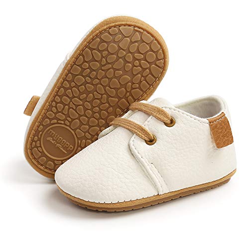 LACOFIA Zapatos Oxford con Cordones para Bebé Niños Zapatillas Primeros Pasos Antideslizantes para Bebés Blanco 3-6 Meses