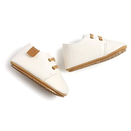 LACOFIA Zapatos Oxford con Cordones para Bebé Niños Zapatillas Primeros Pasos Antideslizantes para Bebés Blanco 3-6 Meses