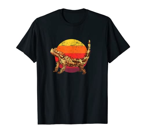 Lagarto cornudo Gráfico de atardecer apenado vintage Camiseta