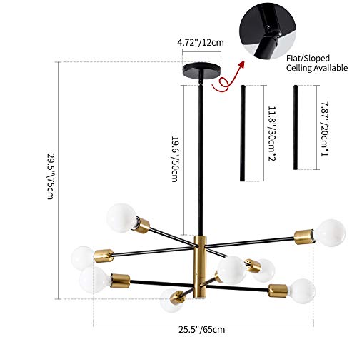 Lámpara de araña moderna de Sputnik, SOZOMO Nordic colgante luminaria con 3 varillas de repuesto y juntas universales, araña de techo negro y dorado para sala de estar, dormitorio, vestíbulo