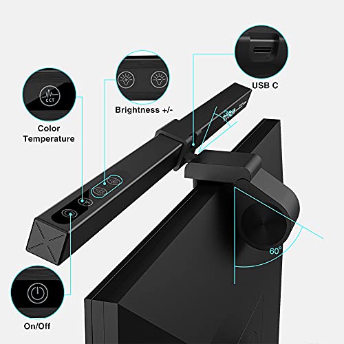 Lámpara de Escritorio LED, Lámpara de Monitor para Ordenador, Lámpara de Lectura, Intensidad de luz y colores ajustables, Sin parpadeo, Protección para los ojos, Optimización del espacio en la mesa