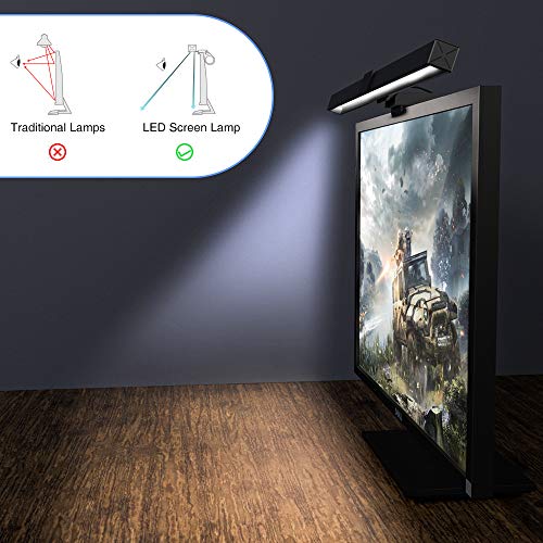 Lámpara de Escritorio LED, Lámpara de Monitor para Ordenador, Lámpara de Lectura, Intensidad de luz y colores ajustables, Sin parpadeo, Protección para los ojos, Optimización del espacio en la mesa