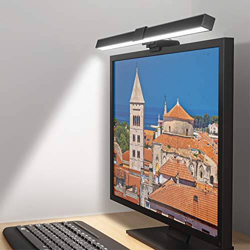 Lámpara de Escritorio LED, Lámpara de Monitor para Ordenador, Lámpara de Lectura, Intensidad de luz y colores ajustables, Sin parpadeo, Protección para los ojos, Optimización del espacio en la mesa