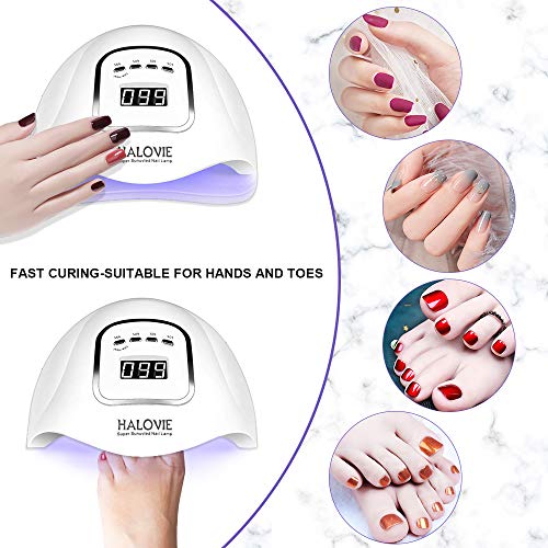 Lámpara LED UV Uñas, HALOVIE 150W Lámpara Secador de Uñas LED UV Gel Esmalte de Uñas Curado Luz Máquina Pantalla LCD Táctil Sensor Automático con 4 Temporizadores Profesional para Manicura Pedicura