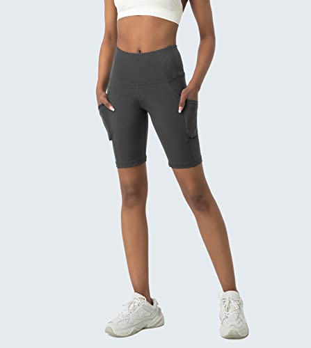 LAPASA Pantalón Corto Deportivo para Mujer Leggings con Bolsillos Laterales Pantalones de Yoga y Ejercicio L52B1 M Gris