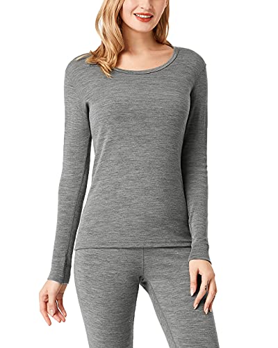 LAPASA Ropa Térmica Mujer de Lana Merino Peso Mediano Camiseta/Pantalón Ropa Interior Deportivo Invierno L48/L49 M Gris