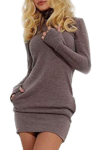 Las Mujeres En Otoño Sudaderas Vestido Casual De Largas Mangas Cuello Alto Especial Estilo Slim Fit Pullover Camiseta Vestidos Otoño Invierno (Color : Grau, Size : M)