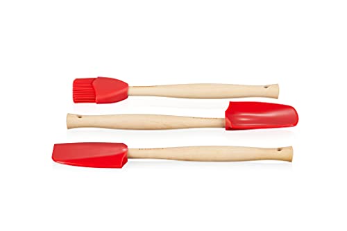 Le Creuset Craft Set de 3 utensilios de cocina, Espátula mediana, Cuchara grande, Pincel de cocina, Silicona, Rojo Cereza