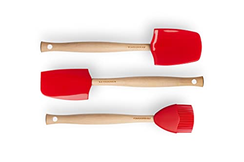 Le Creuset Craft Set de 3 utensilios de cocina, Espátula mediana, Cuchara grande, Pincel de cocina, Silicona, Rojo Cereza